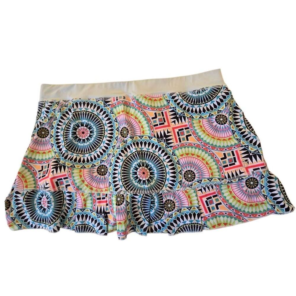 Sofibella Womens Tennis Pickleball UV Medallion Print Ruffle Skort 1X